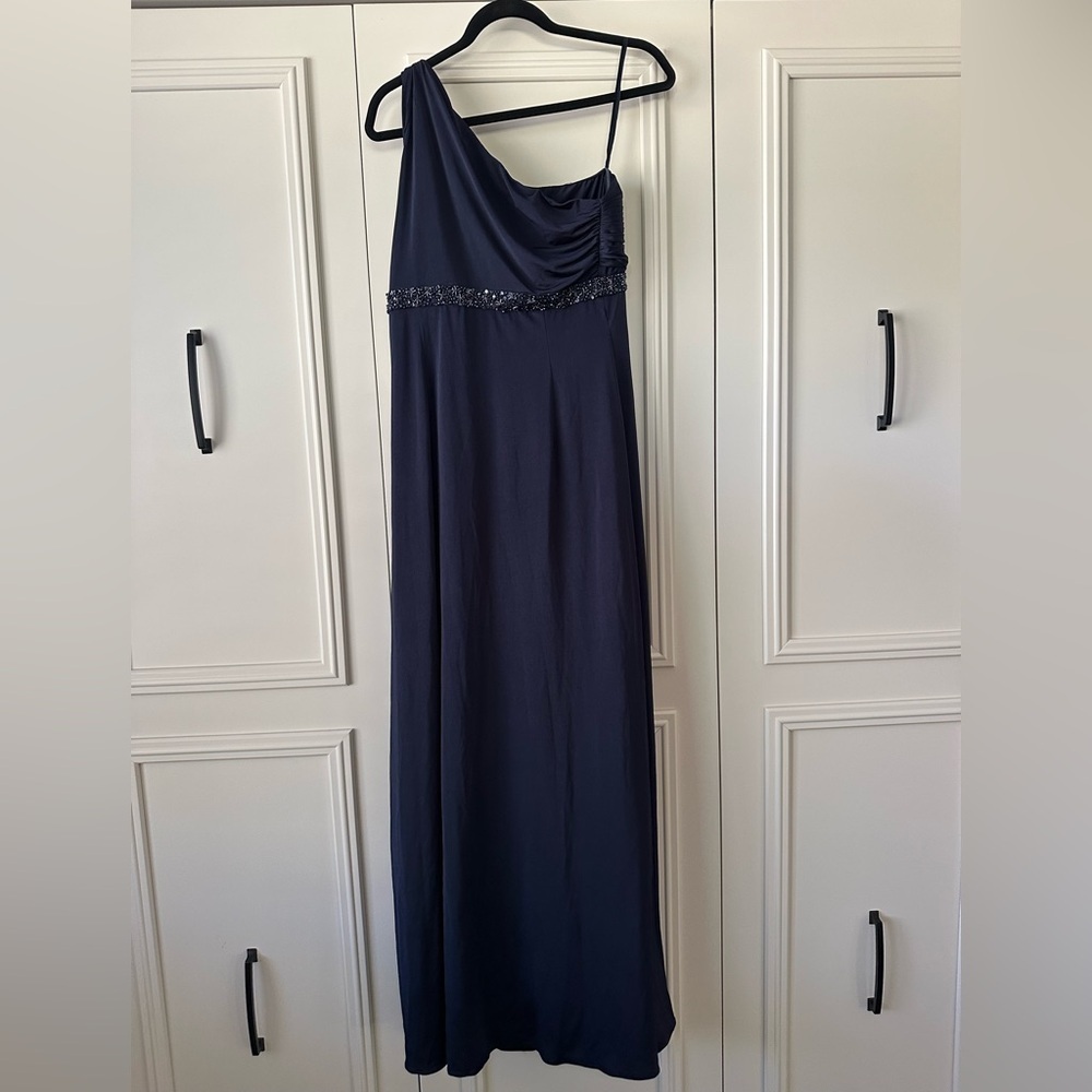 Adrianna Papell Boutique Navy One-Shoulder Formal Gown, Size 10 - Picture 8 of 11